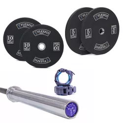 Kit com 1 Barra Masculina com as presilhas + 2 anilhas de 5kg + 2 anilhas de 10kg Flexfit Franca - FlexFit Franca