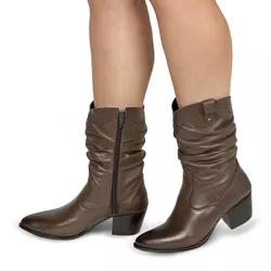 Bota Feminina Western Couro Legítimo Tamarindo Salto Bloco Texana 8806 - Flor de Couro | Sandálias e Botas Femininas