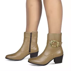 Bota Feminina Western Couro Legítimo Avelã Salto Bloco 8808 - Flor de Couro | Sandálias e Botas Femininas