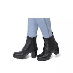 Coturno Feminino Couro Legítimo Preto Salto Alto - Flor de Couro | Sandálias e Botas Femininas