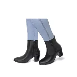 Bota Feminina Cano Curto Couro legítimo Preto Salto Bloco - Flor de Couro | Sandálias e Botas Femininas