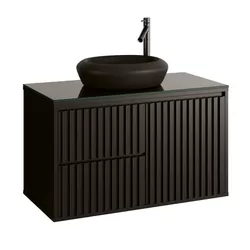 GABINETE RIPADO 80CM COM TAMPO DE VIDRO PRETO (SEM... - FLUZÃO CONSTRUÇÃO