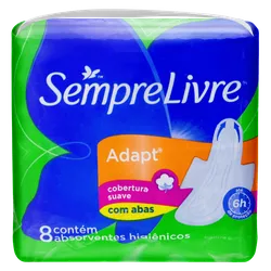 ABSORVENTE ADAPT SUAVE COM ABAS 8 UNIDADES - PADRÃO FONZAR
