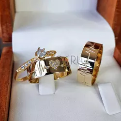 Par de Alianças de Casamento com Anel Solitário Ou... - Gerlu Joias