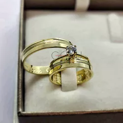 Par de Alianças de Trabalhada Quadrada 4 mm Ouro 1... - Gerlu Joias