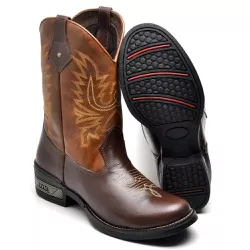 Bota Masculina Texana Country Cano Médio Couro Lux... - GH CALÇADOS
