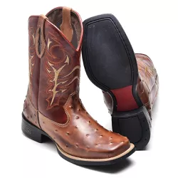 Bota Masculina Texana Cano Médio Couro Avestruz - GH CALÇADOS