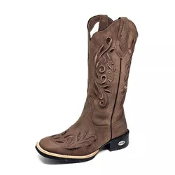 Bota Texana Country Feminina Couro Cano Alto Borda... - GH CALÇADOS
