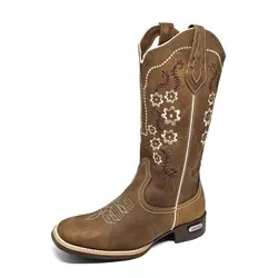 Bota Texana Country Feminina Bordado Em Flor Couro... - GH CALÇADOS