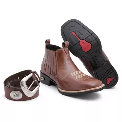 Kit Bota Masculina Country Couro de Engraxar + Cin... - GH CALÇADOS