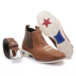 Kit Bota Masculina Country Couro + Cinto Country - GH CALÇADOS