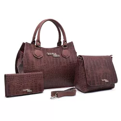 Kit 3 Peças Bolsa Tote Media + Bolsa Transversal + Carteira Croco Caramelo - Gouveia Costa - 032 - GOUVEIA COSTA