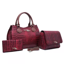 Kit 3 Peças Bolsa Tote Media + Bolsa Transversal + Carteira Croco Vermelha - Gouveia Costa - 034 - GOUVEIA COSTA