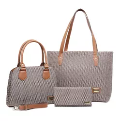 Kit 3 Peças Bolsa Tote Media + Bolsa Saco + Carteira Marrom - Gouveia Costa - 292 - GOUVEIA COSTA