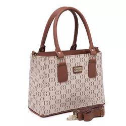 Bolsa Luxo Feminina Baú Alça de Mão e Transversal Estampada Bege - Gouveia Costa - 161 - GOUVEIA COSTA