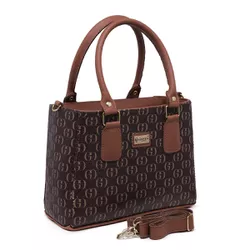 Bolsa Luxo Feminina Baú Alça de Mão e Transversal Estampada Marrom - Gouveia Costa - 160 - GOUVEIA COSTA