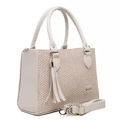 Bolsa Luxo Feminina Palha Baú Alça de Mão e Transversal Marfim - Gouveia Costa - 023 - GOUVEIA COSTA