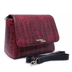 Bolsa Feminina Estilo Baú Transversal Croco Vermelha - Gouveia Costa - 192 - GOUVEIA COSTA