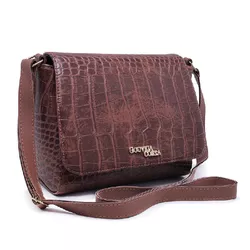 Bolsa Feminina Estilo Baú Transversal Croco Marrom - Gouveia Costa - 193 - GOUVEIA COSTA