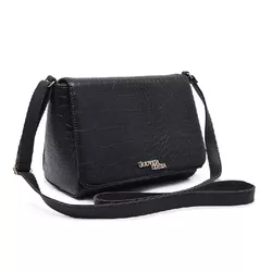 Bolsa Feminina Estilo Baú Transversal Croco Preta - Gouveia Costa - 194 - GOUVEIA COSTA