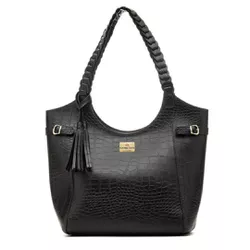 Bolsa Feminina Mônaco Estilo Sacola Grande De Ombro Croco Preta - Gouveia Costa - 070 - GOUVEIA COSTA