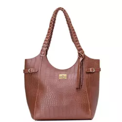 Bolsa Feminina Mônaco Estilo Sacola Grande De Ombro Croco Marrom - Gouveia Costa - 071 - GOUVEIA COSTA