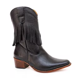 Bota Country Feminina de Franja Cano Médio Couro F... - JM Country