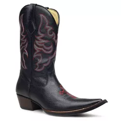 Bota Texana Masculina Bico Fino Couro Floater Pret... - JM Country