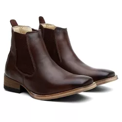 Botina Masculina Country Bico Quadrado Couro Café ... - JM Country