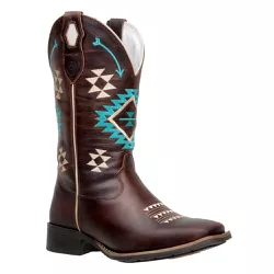  Bota Texana Feminina Bico Quadrado Couro Fóssil C... - JM Country