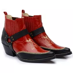 Botina Masculina Country Bico Fino Couro Verniz Ve... - JM Country