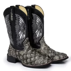 Bota Texana Masculina Bico Quadrado Couro Exótico ... - JM Country