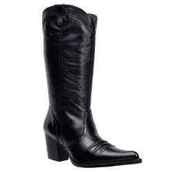 Bota Texana Feminina Bico Fino Salto Alto Couro Le... - JM Country
