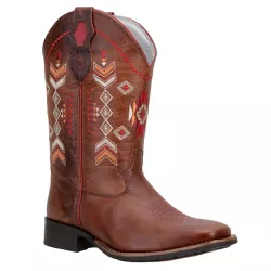 Bota Texana Feminina Bico Quadrado Couro Fóssil Ha... - JM Country