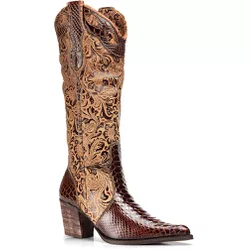 Bota Texana Feminina Bico Fino Couro Anaconda Mogn... - JM Country