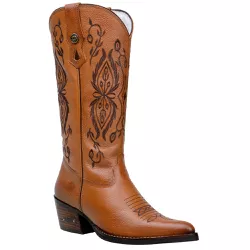 Bota Texana Feminina Bico Fino Couro Legítimo Floa... - JM Country
