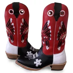 Bota Texana Carrapeta Couro Floater Preto/ Branco ... - JM Country