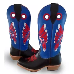 Bota Texana Carrapeta Couro Mustang Preto e Azul C... - JM Country
