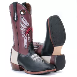 Bota Texana Carrapeta Couro Floater Preto/ Marfim ... - JM Country