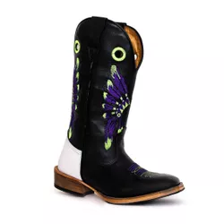 Bota Texana Couro Legítimo Látego Preto e Branco C... - JM Country