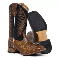 Bota Texana Masculina Bico Quadrado Couro Bovino J... - JM Country
