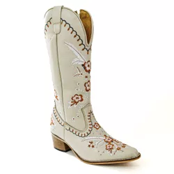 Bota Texana Feminina Country Couro Legítimo Off Wh... - JM Country