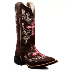 Bota Texana Feminina Bordado Cruz Rosa Couro Nobuc... - JM Country