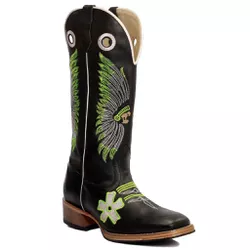 Bota Texana Couro Mustang Preto Salto Carrapeta Ca... - JM Country