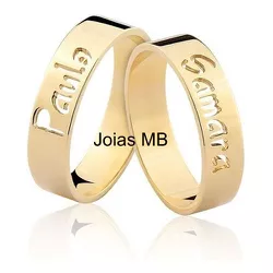 7645 - Alianças Com Nome Vazado de Ouro Goiânia 6mm - Joias MB Loja Oficial