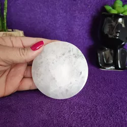 PLACA SELENITA REDONDA 7 CM - LIMPEZA ENERGÉTICA - Ktw Cristais
