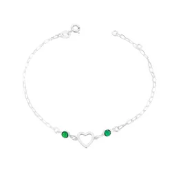 Pulseira Coração Vazado Zircônias Esmeralda Prata ... - LE BEAU