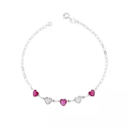 Pulseira Corações Pink e Cristal Prata 925 - PCP - LE BEAU