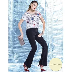 Calça Paris Preta Cotton Colors Malha Flare - 1247... - LEDECA