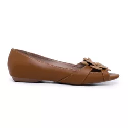 Sapatilha Charlot PeepToe Flor Caramelo - 53003 Ca... - LeRUCHEL